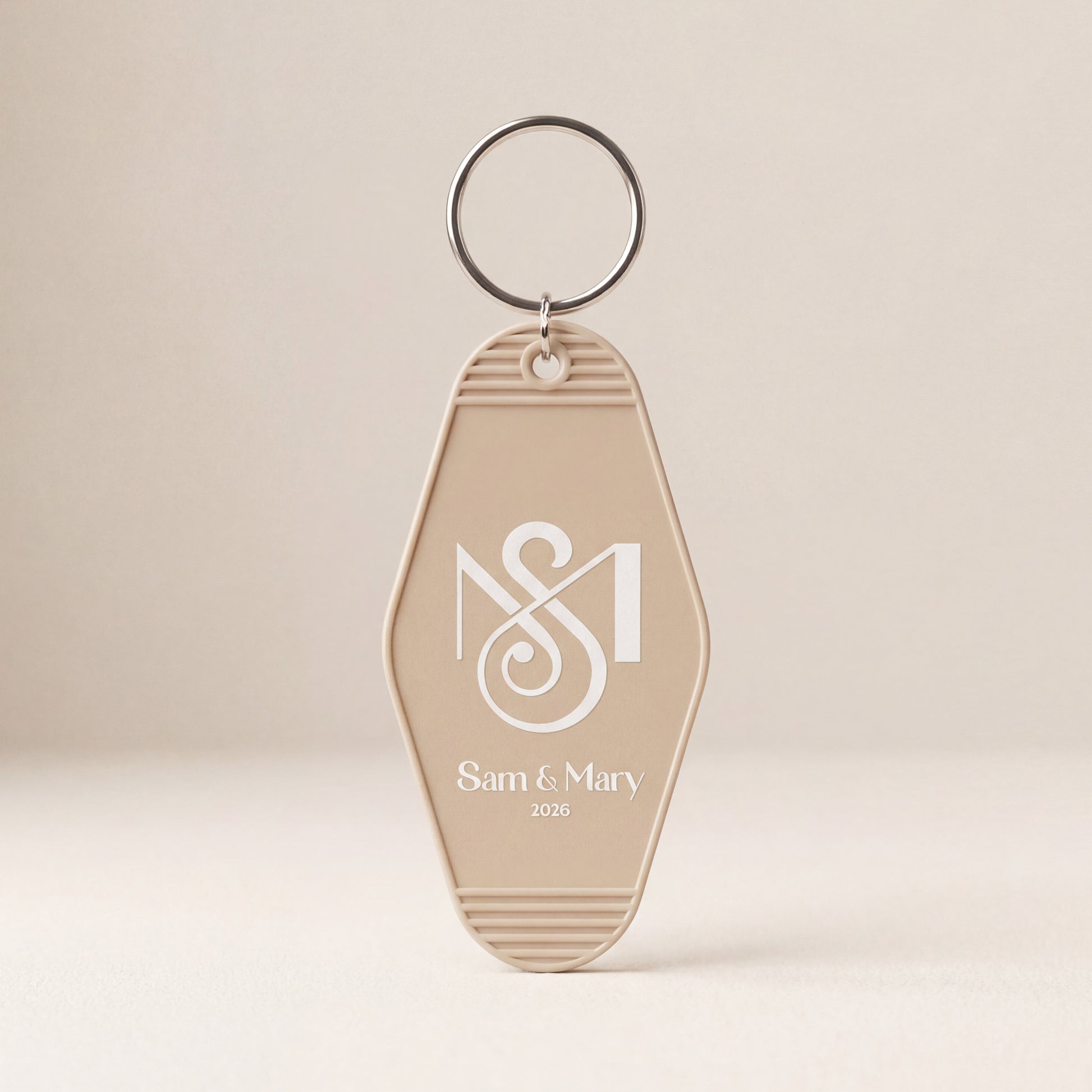 Custom motel keychain used as a wedding favor and bachelorette keepsake