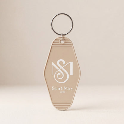 Custom motel keychain used as a wedding favor and bachelorette keepsake